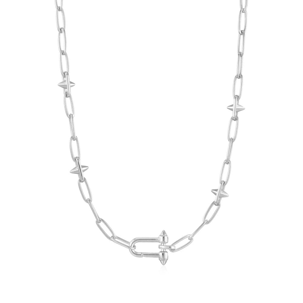 SILVER STUD LINK CHARM NECKLACE