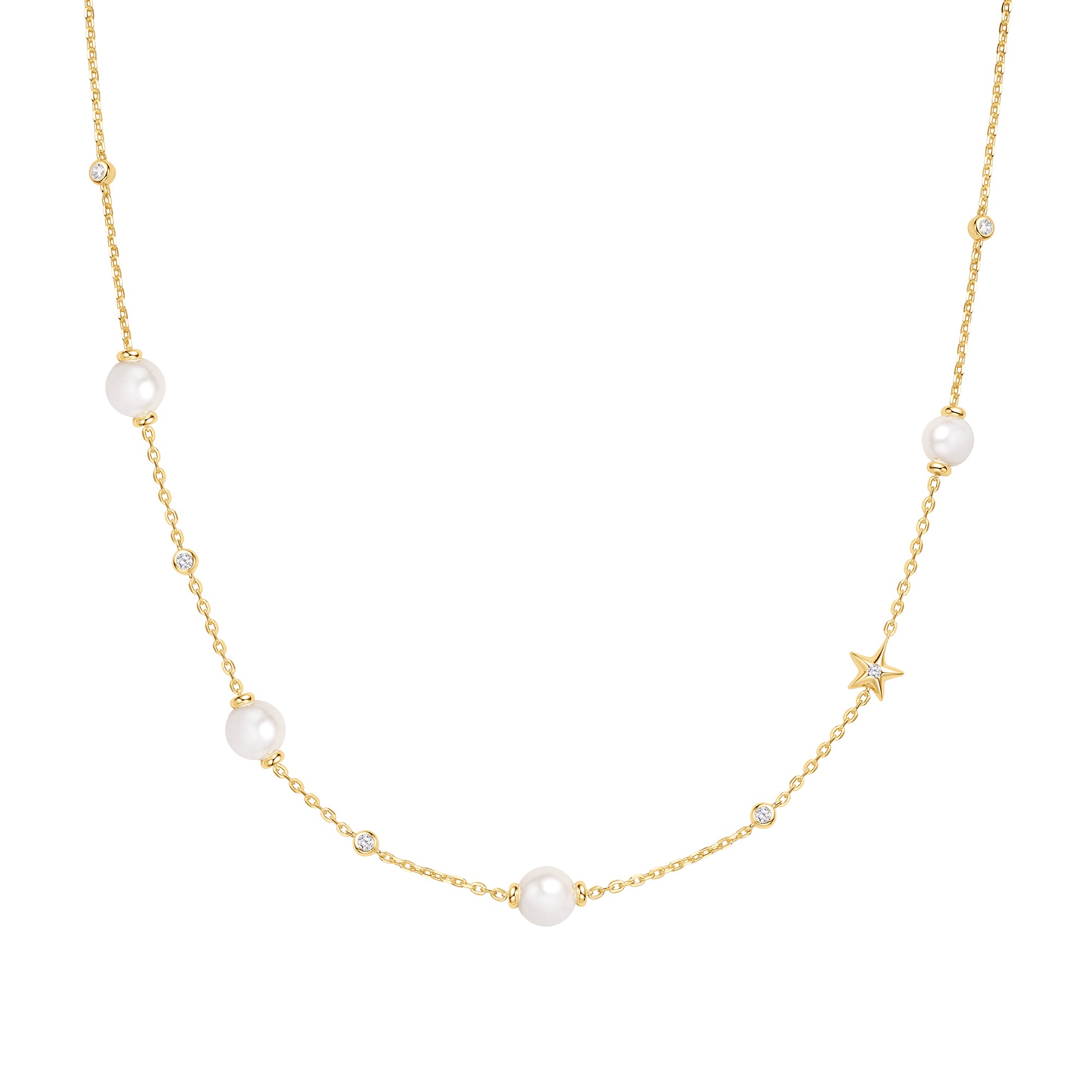 GOLD PEARL AND STAR STATION NECKLACE