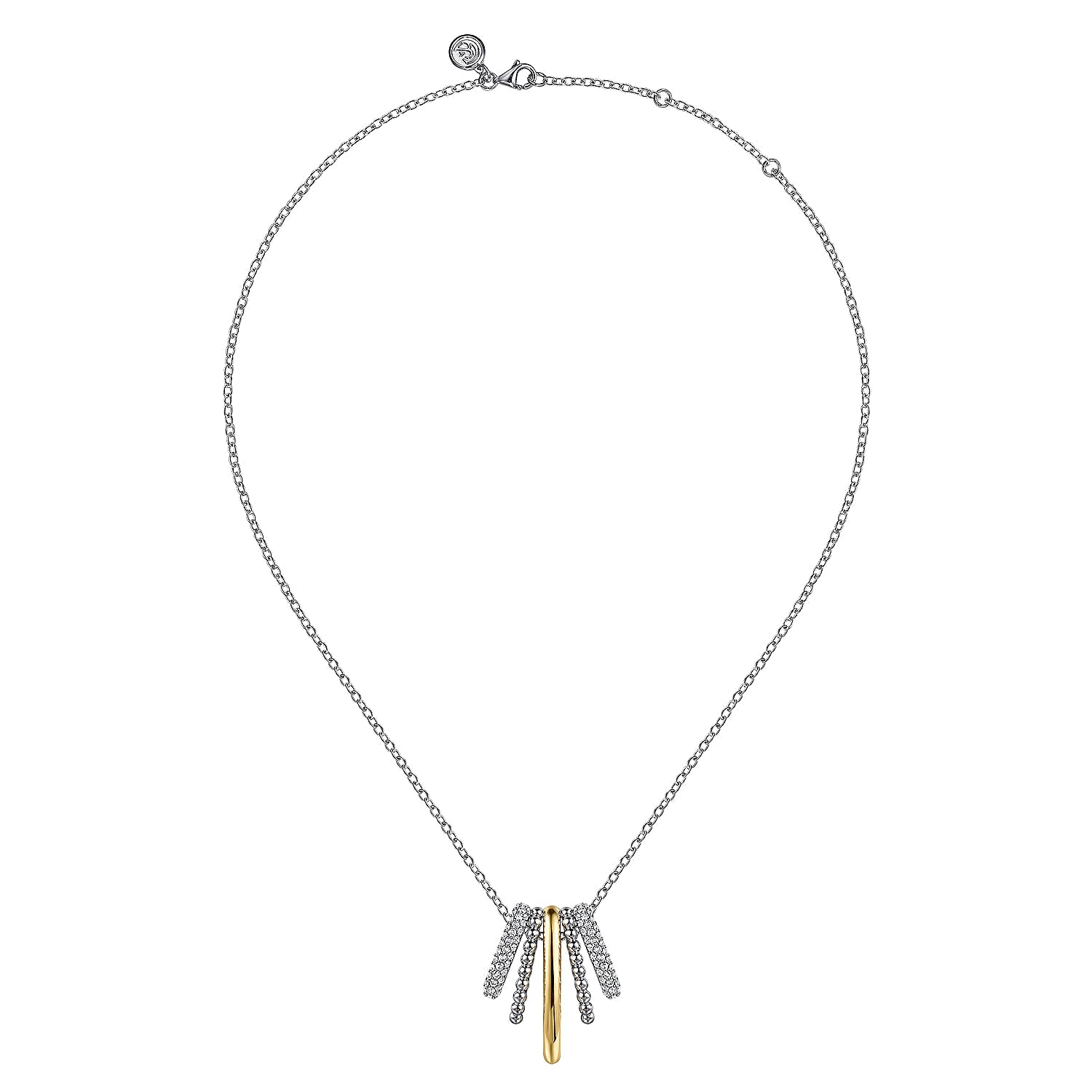 STERLING SILVER AND 14K YELLOW GOLD BUJUKAN AND WHITE SAPPHIRE MULTIPLE ROW PENDANT NECKLACE