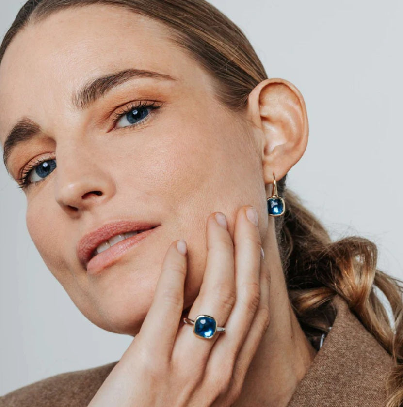 SS/GP BLUE CUSHION EARRINGS