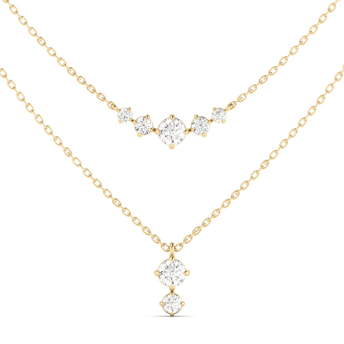 14K YELLOW LAB GROWN DIAMOND DOUBLE NECKLACE