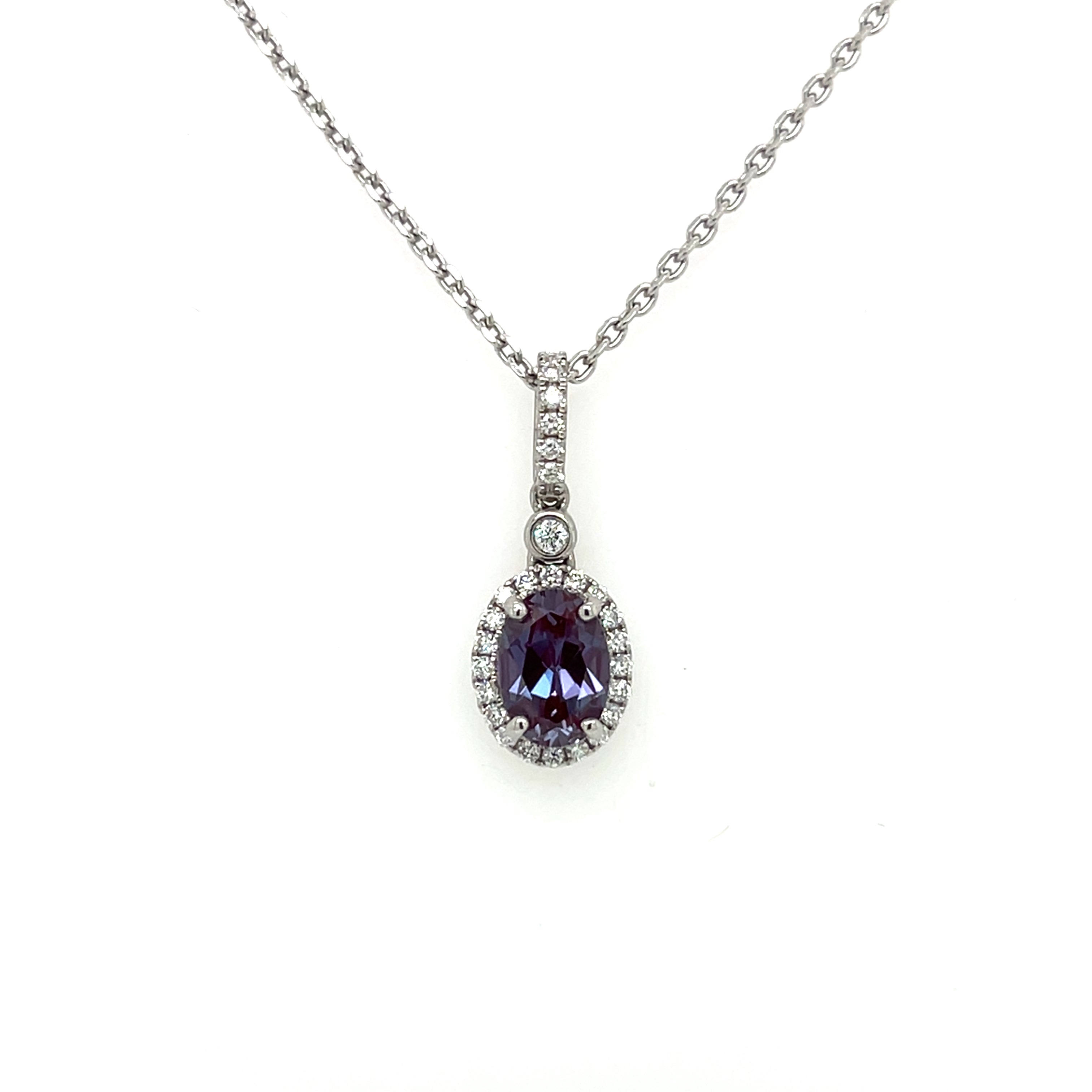LAB GROWN ALEXANDRITE AND DIAMOND PENDANT