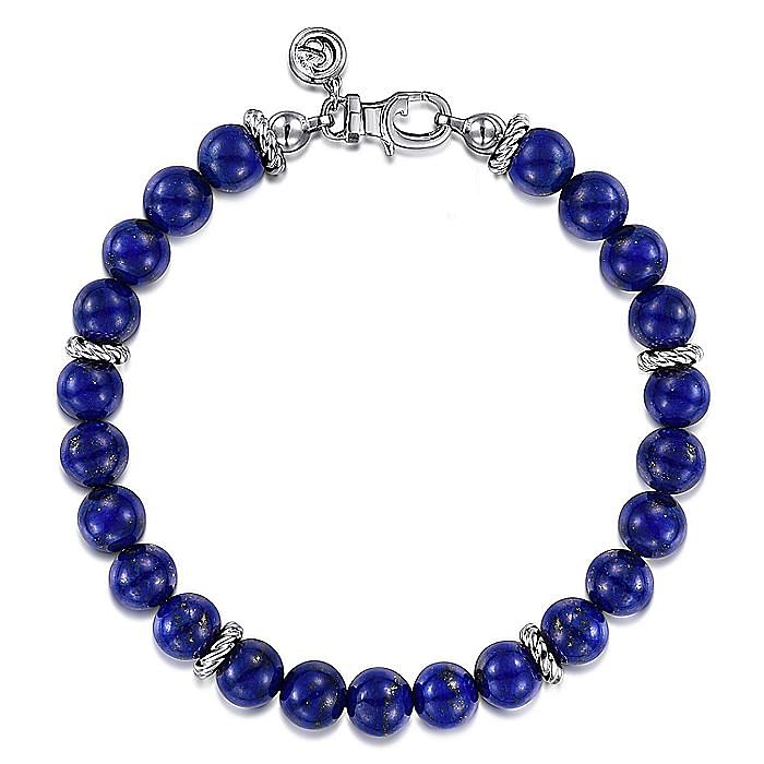 STERLING SILVER 8MM LAPIS BEADED BRACELET