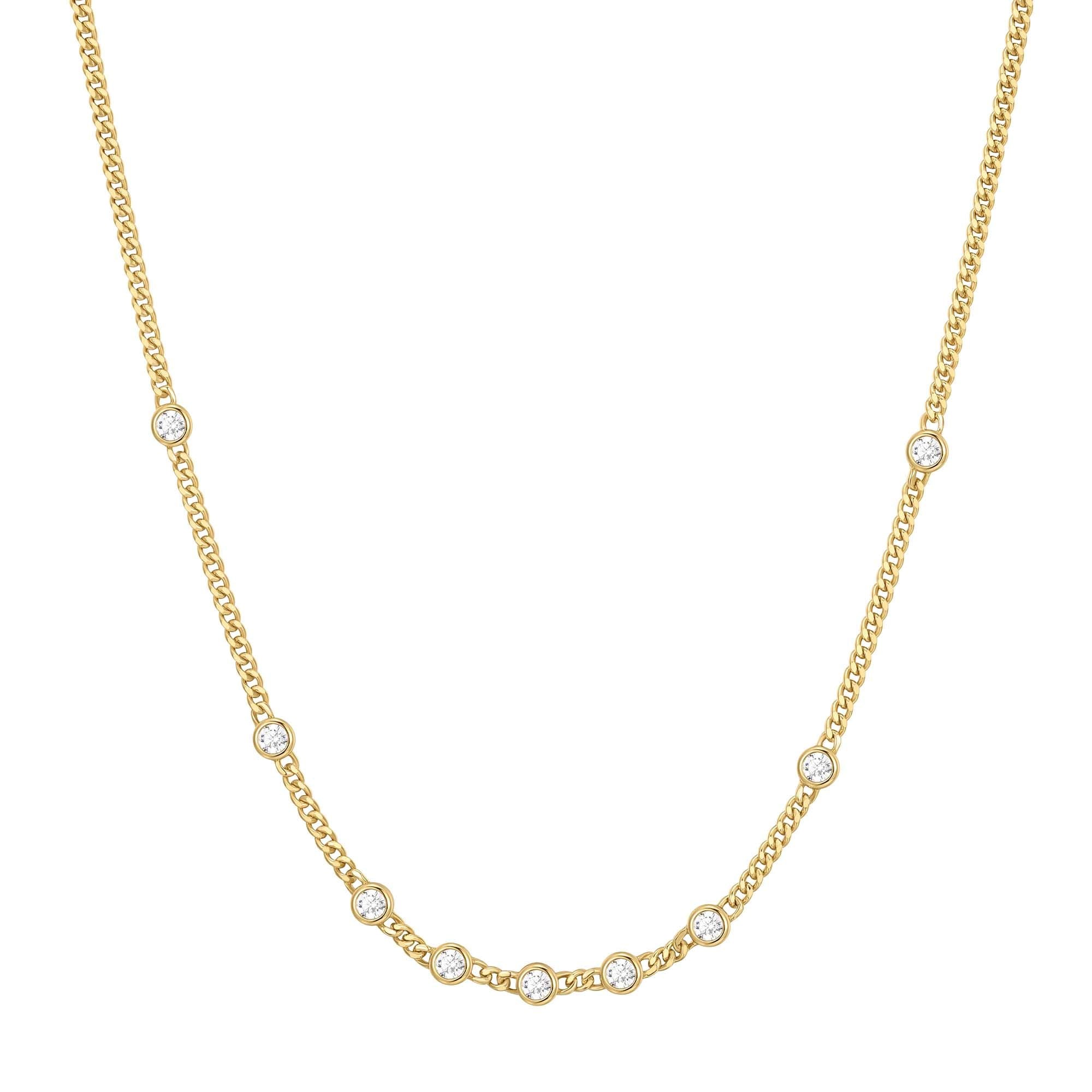 GOLD MULTI STATION ROUND STONE CHAIN NECKLACE
