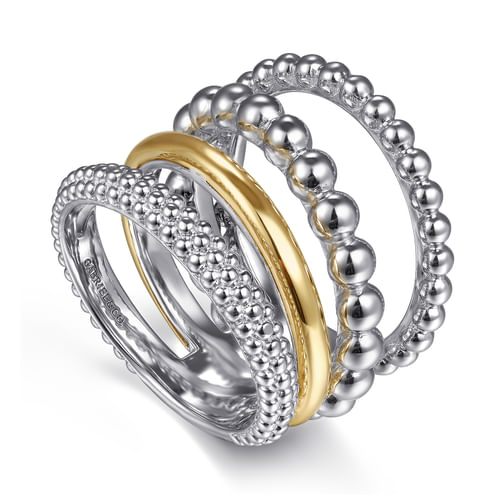 14K YELLOW GOLD AND STERLING SILVER BUJUKAN WIDE BAND RING