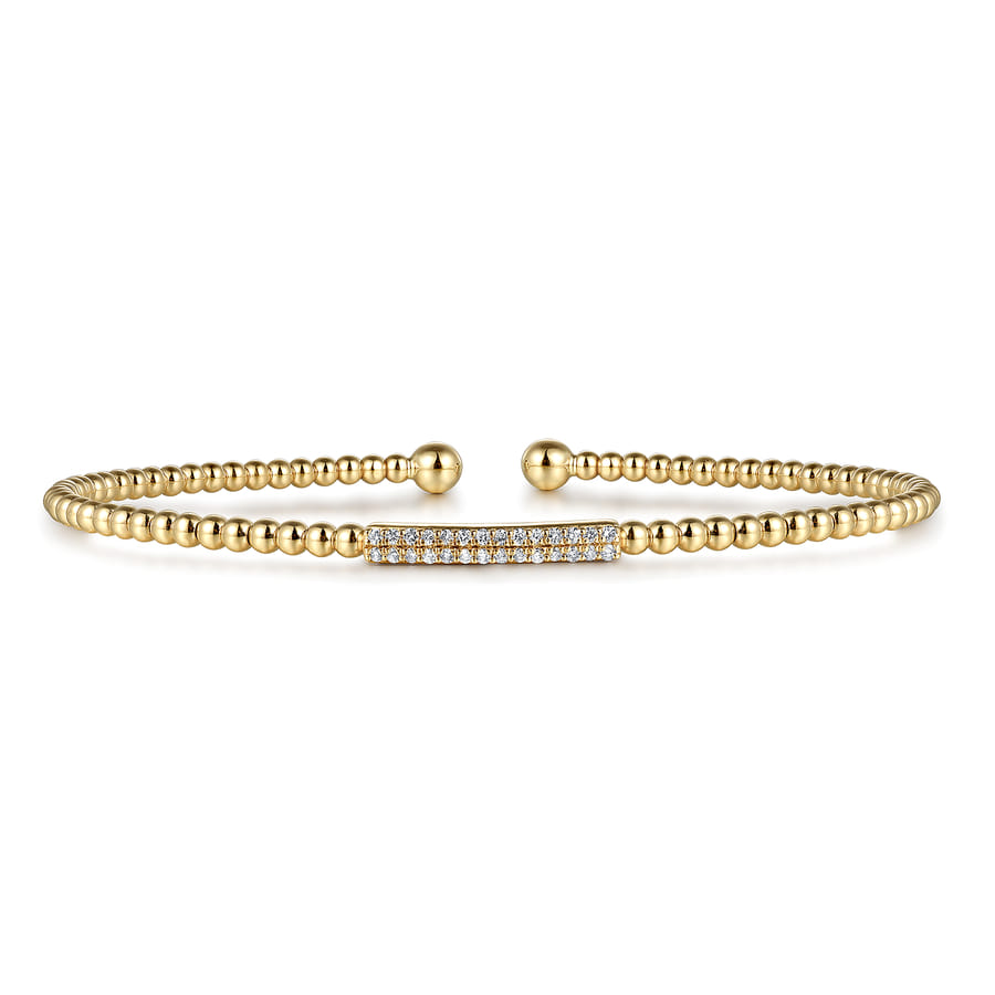 14 KARAT YELLOW GOLD BUJUKAN BEAD BANGLE WITH DIAMONDS