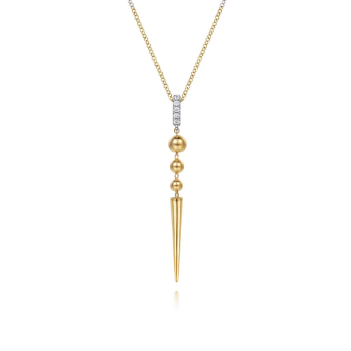 14K WHITE & YELLOW GOLD BUJUKAN BULLET AND DIAMOND DROP NECKLACE