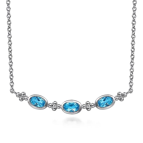 STERLING SILVER SWISS BLUE TOPAZ BUJUKAN BAR NECKLACE