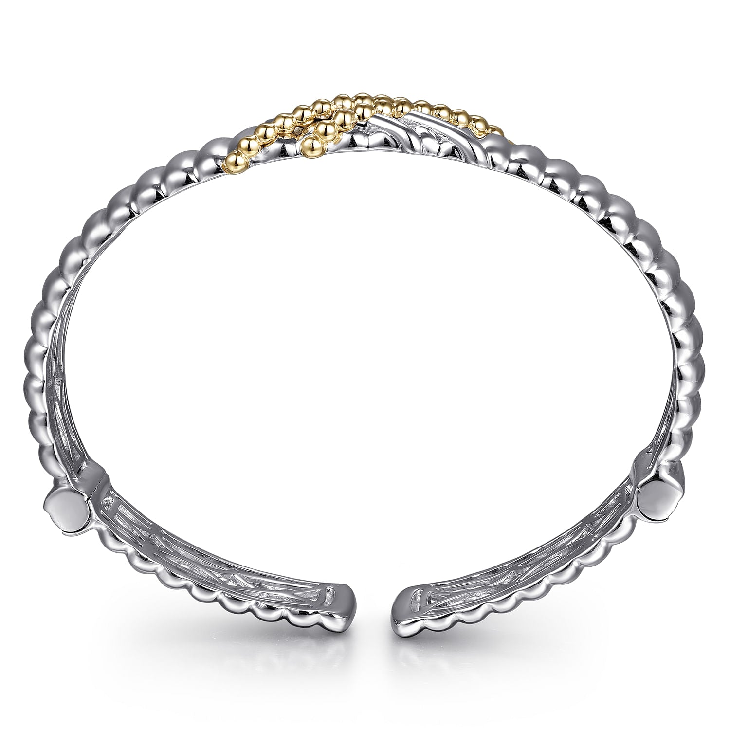 STERLING SILVER AND 14K YELLOW GOLD BUJUKAN SHRIMP CRISS CROSS BANGLE BRACELET
