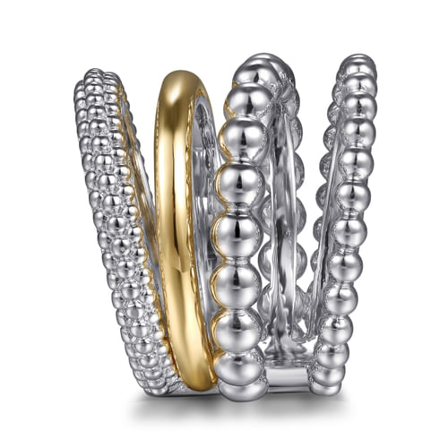 14K YELLOW GOLD AND STERLING SILVER BUJUKAN WIDE BAND RING