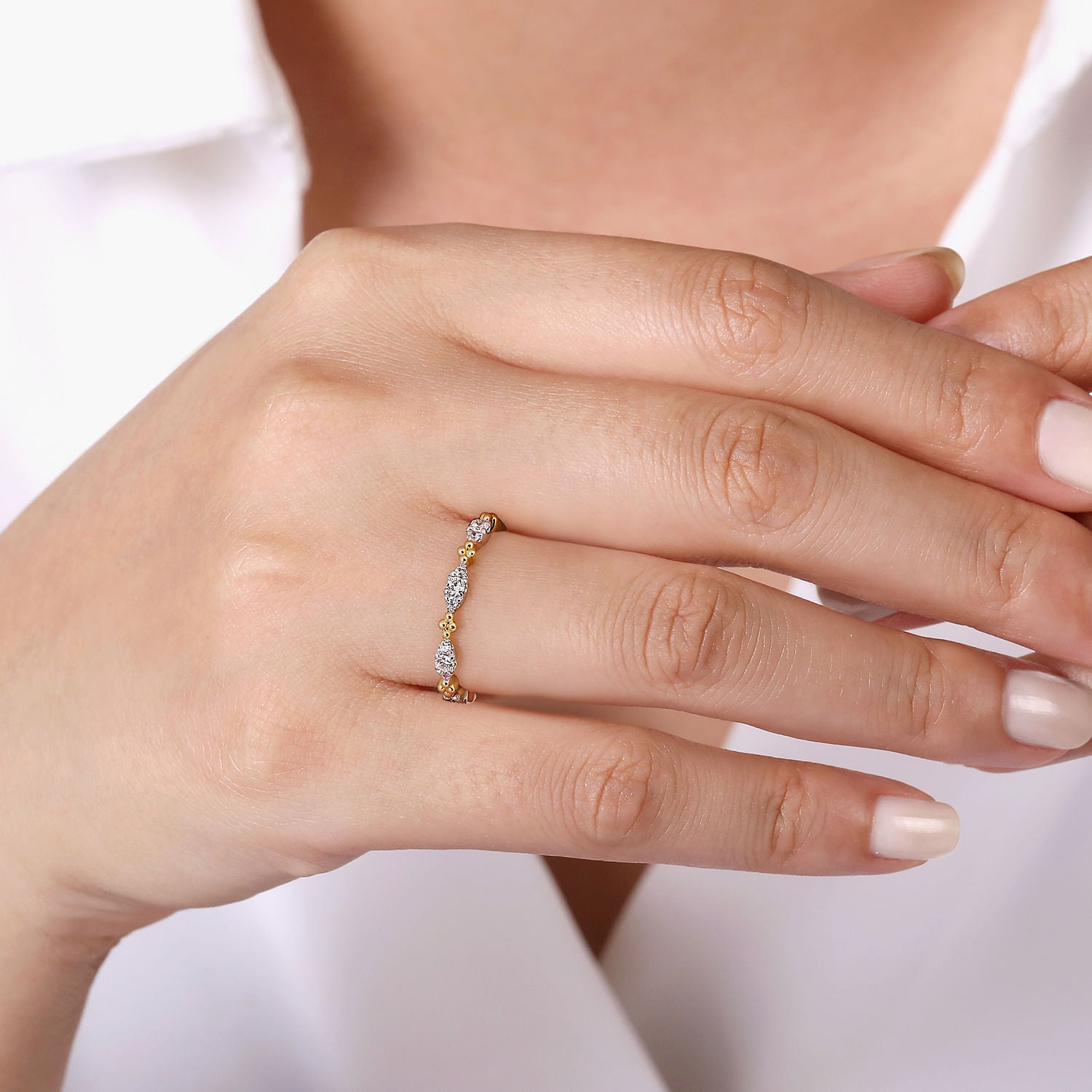 14K YELLOW GOLD DIAMOND MARQUISE SHAPE BUJUKAN STACKABLE RING