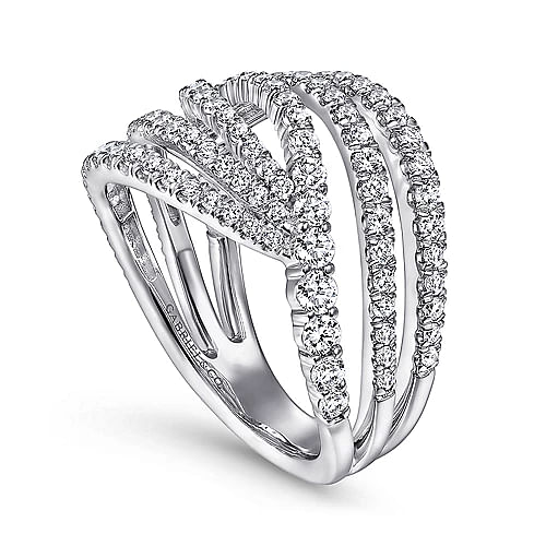 14K WHITE GOLD DIAMOND BYPASS MULTI ROW RING
