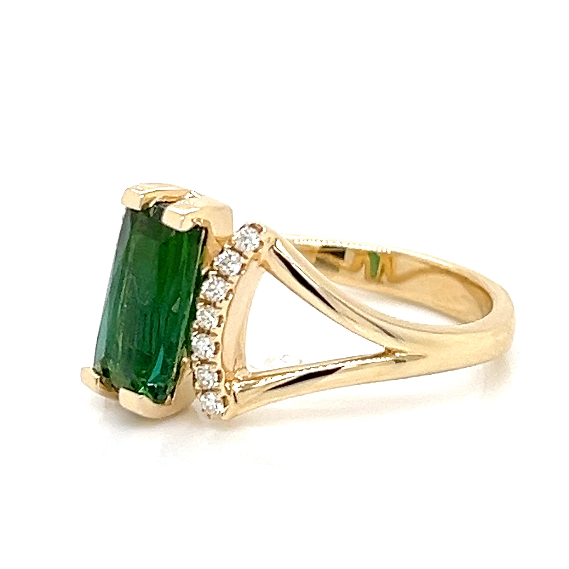 GREEN TOURMALINE AND DIAMOND RING