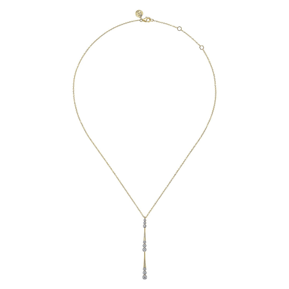 14 KARAT YELLOW GOLD GRADUATED DIAMOND STATION DROP Y NECKLACE