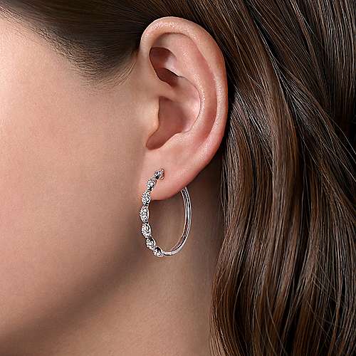14K White Gold 30MM Diamond Earrings