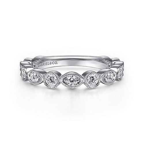 14K White Gold Geometric Diamond Stackable Ring