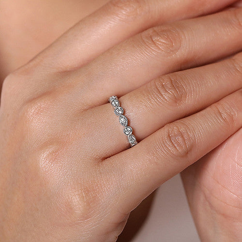 14K White Gold Geometric Diamond Stackable Ring