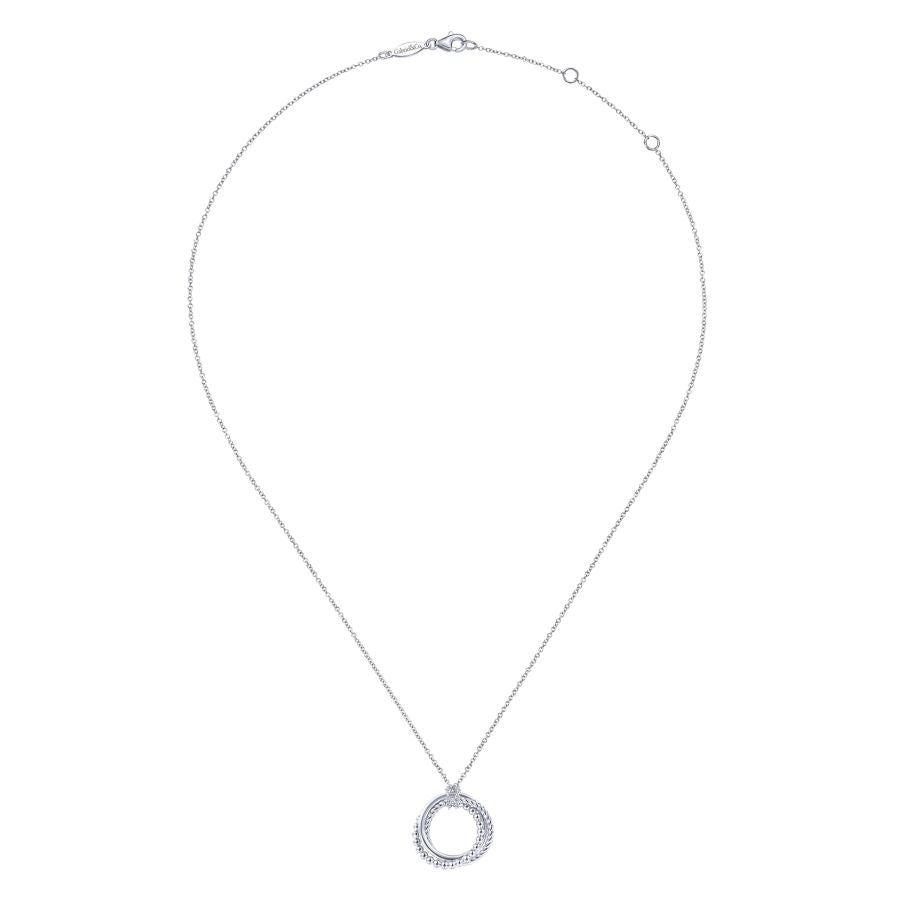Sterling Silver Triple Circle Beaded and Twisted and Plain Necklace