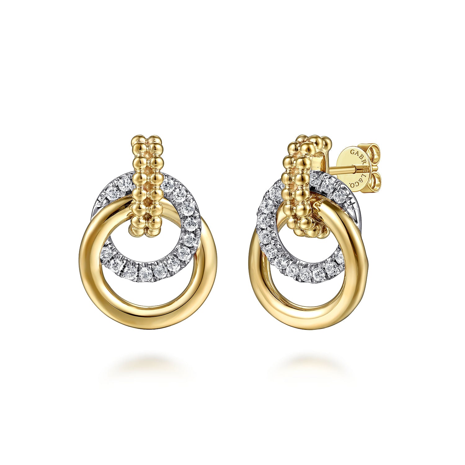 14K WHITE AND YELLOW GOLD BUJUKAN DIAMOND STUD EARRINGS