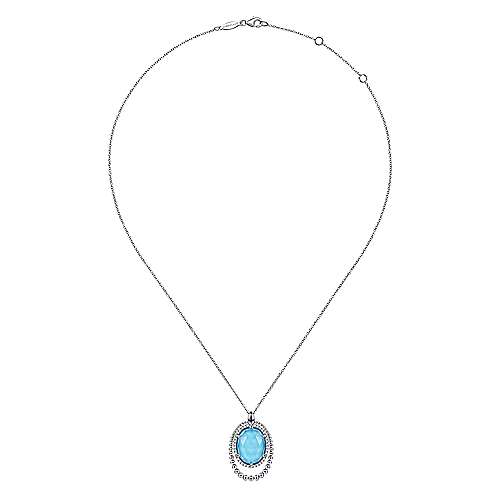 STERLING SILVER WHITE SAPPHIRE AND ROCK CRYSTAL AND TURQUOISE PENDANT NECKLACE