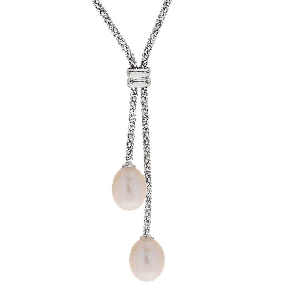 STERLING SILVER 8-9MM FRESH WATER PEARL LARIAT NECKLACE