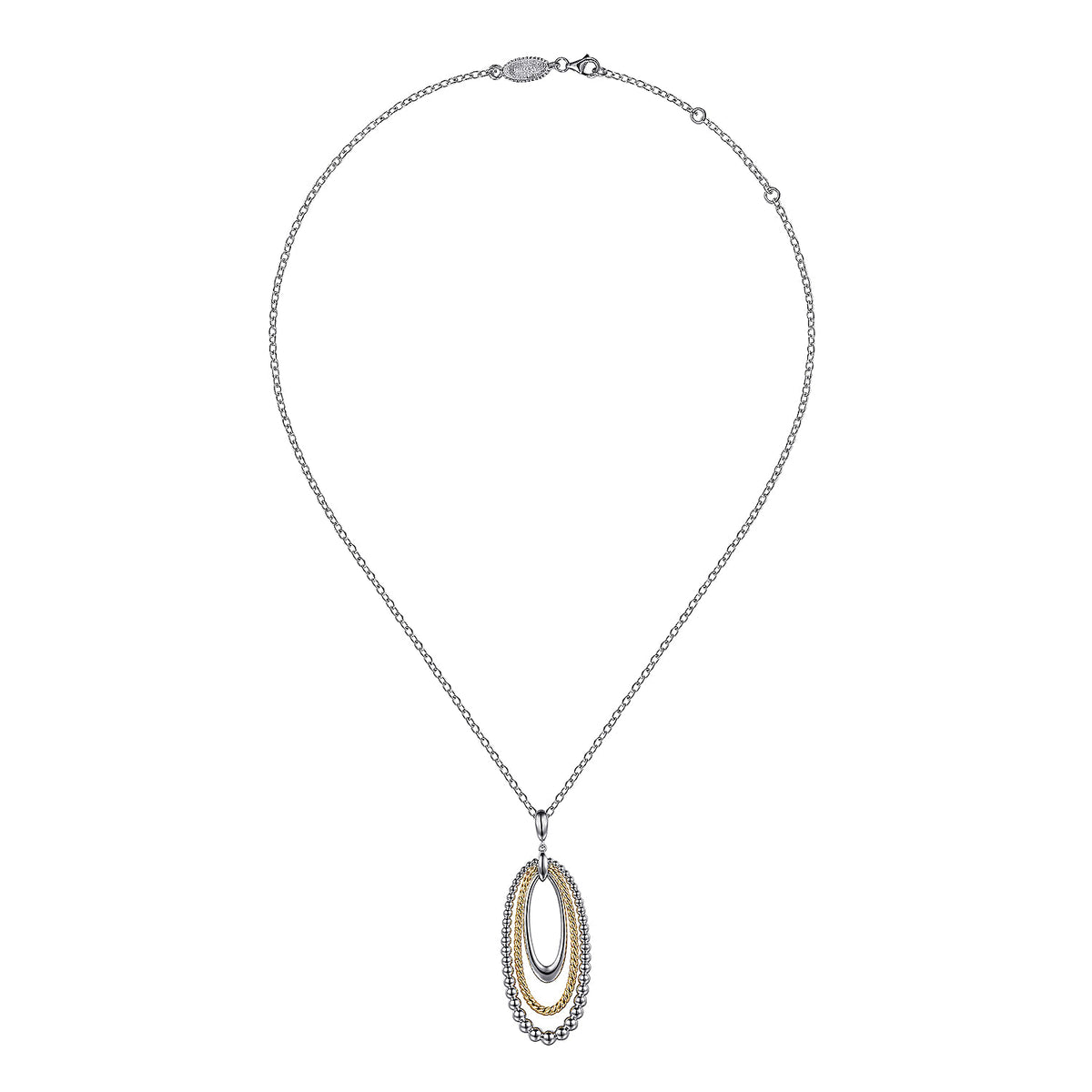 STERLING SILVER AND 14 KARAT YELLOW GOLD BUJUKAN ROPE CIRCLE PENDANT NECKLACE