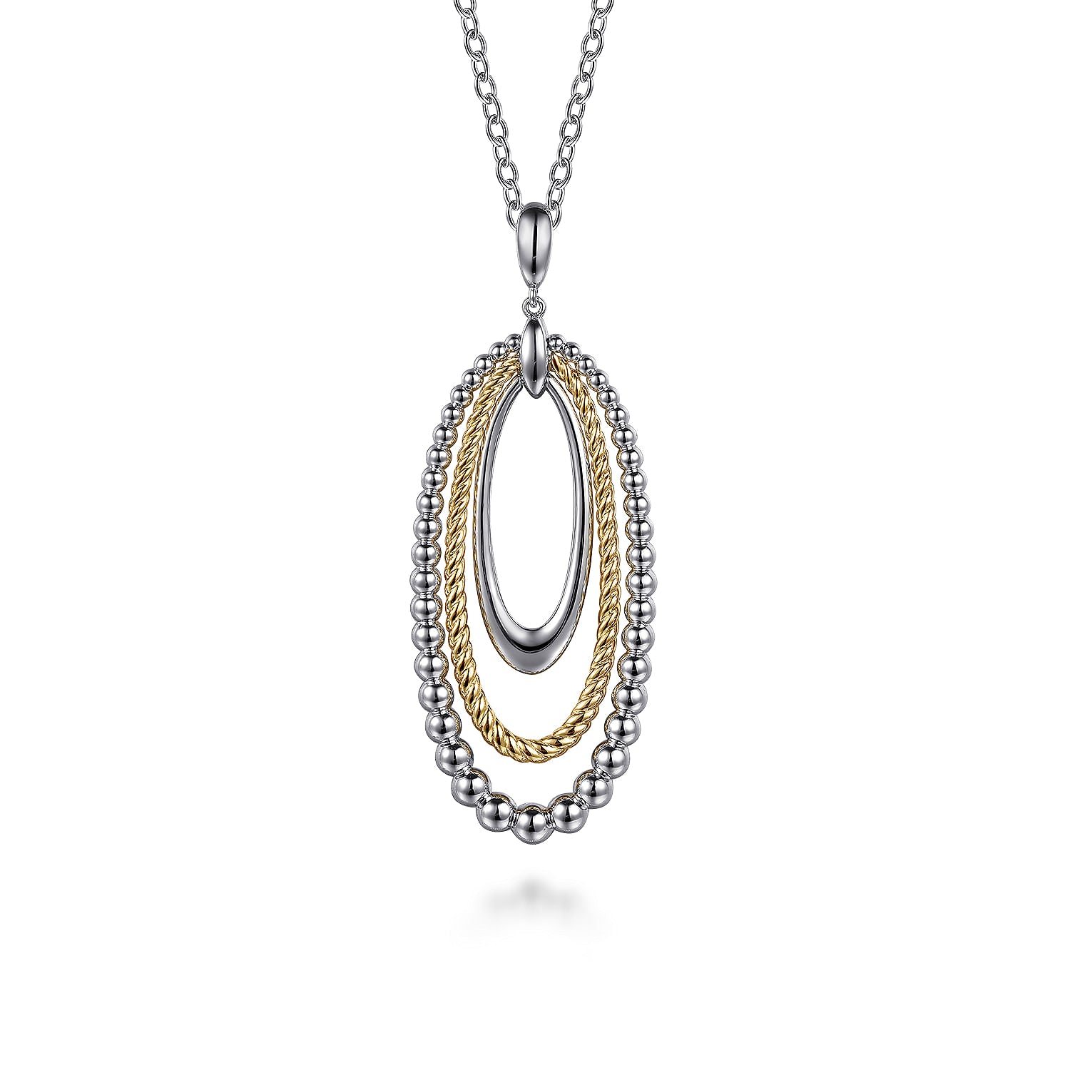 STERLING SILVER AND 14 KARAT YELLOW GOLD BUJUKAN ROPE CIRCLE PENDANT NECKLACE