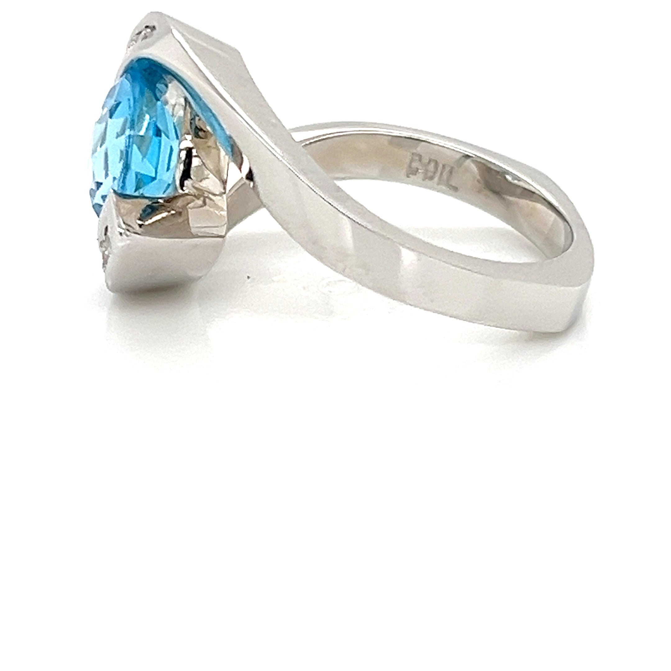 SS LAB GRWN DIA/ BLUE TPZ RING 8 LG RNDS