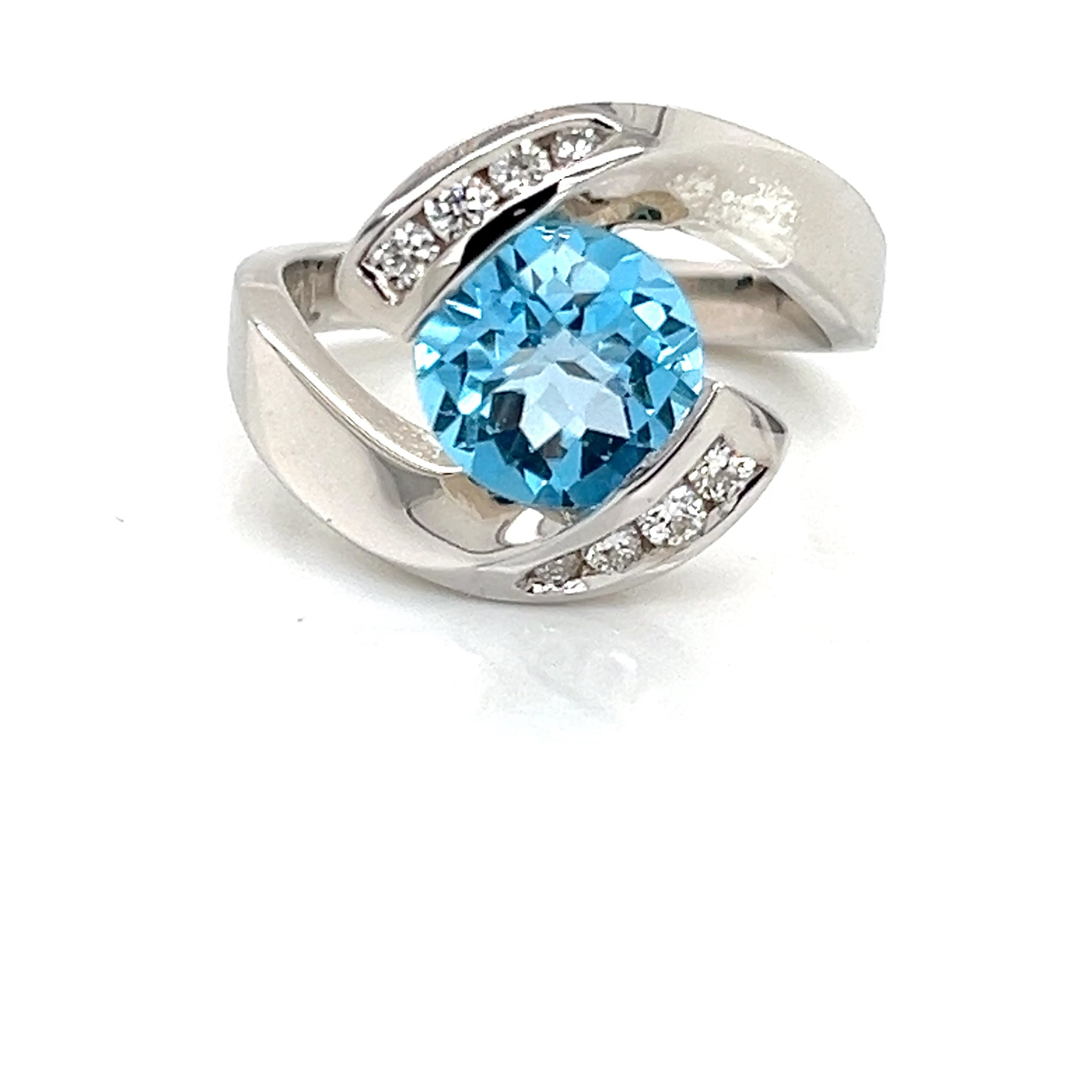 SS LAB GRWN DIA/ BLUE TPZ RING 8 LG RNDS