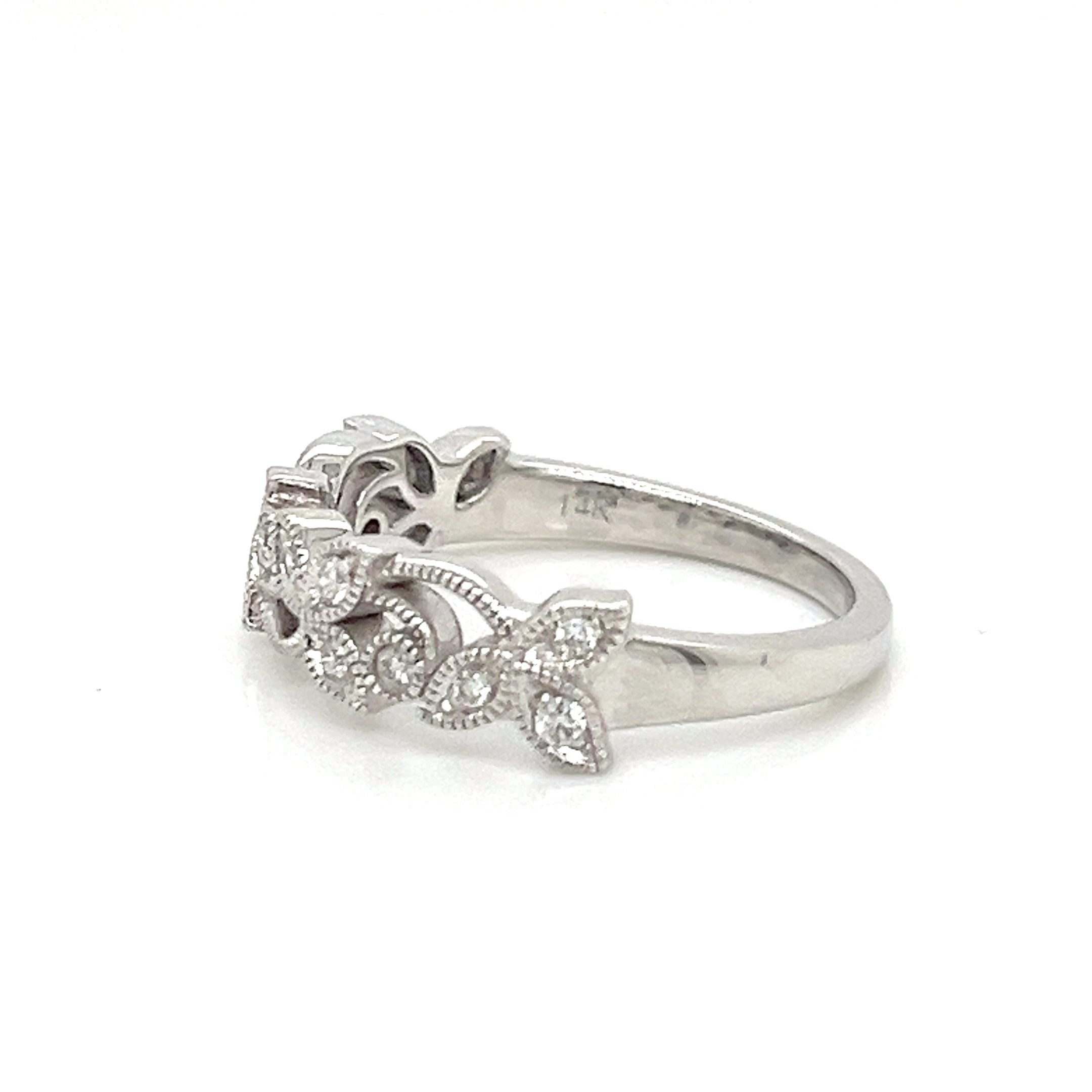 Lady's Ring 14 Karat White Floral Wedding Band