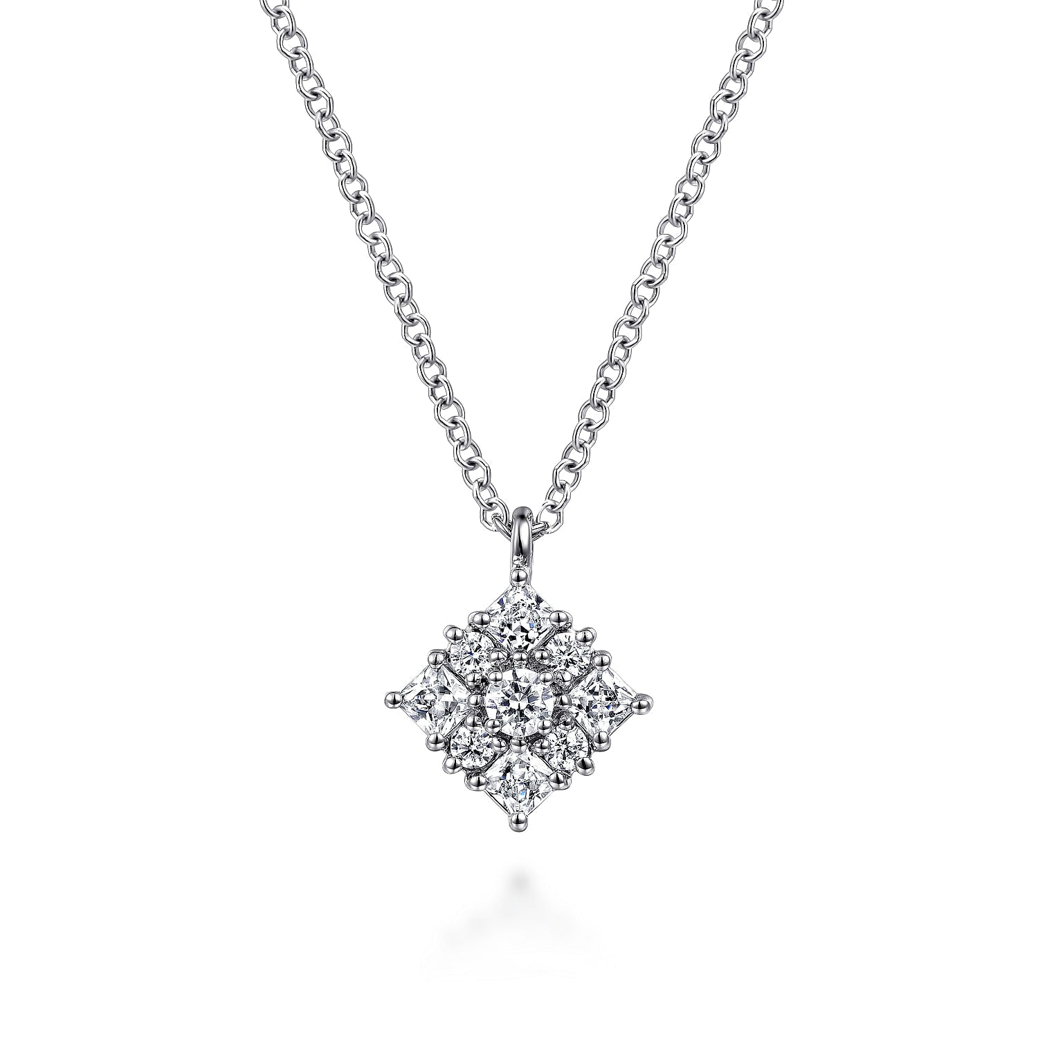 14 KARAT WHITE GOLD FLORAL DIAMOND PENDANT NECKLACE