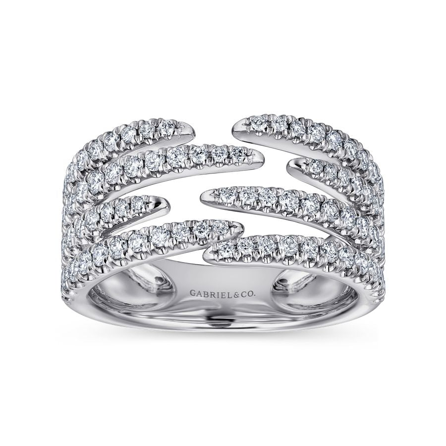 14K White Gold Open Wide Band Pave Diamond Ring