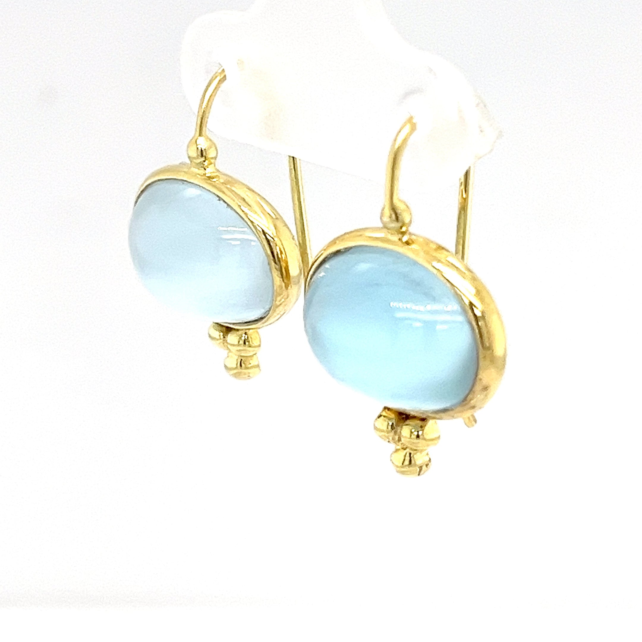 14KY BLUE TPZ CABOCHON EARRINGS