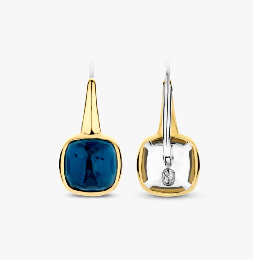 SS/GP BLUE CUSHION EARRINGS