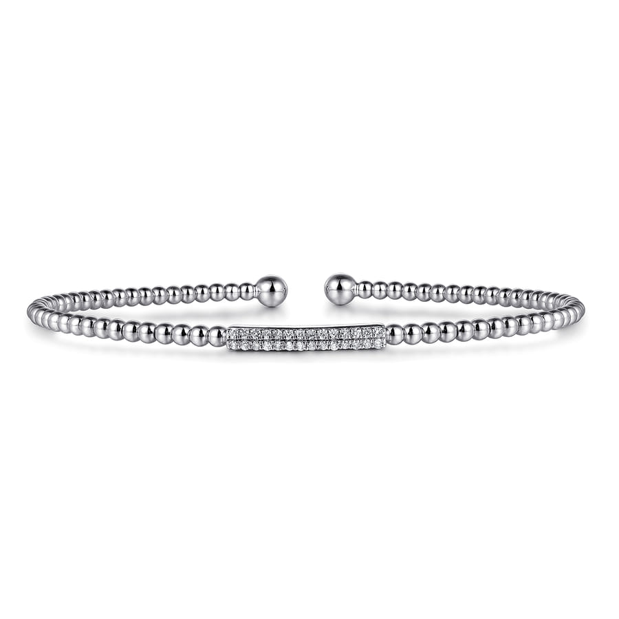 14 KARAT WHITE GOLD BUJUKAN BEAD BANGLE WITH DIAMONDS