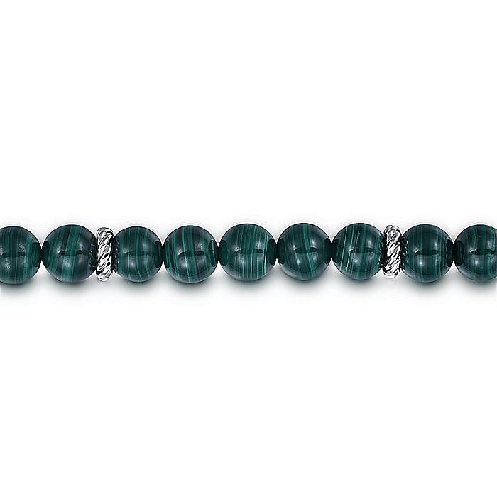 STERLING SILVER 8MM MALACHITE BEADED BRACELET