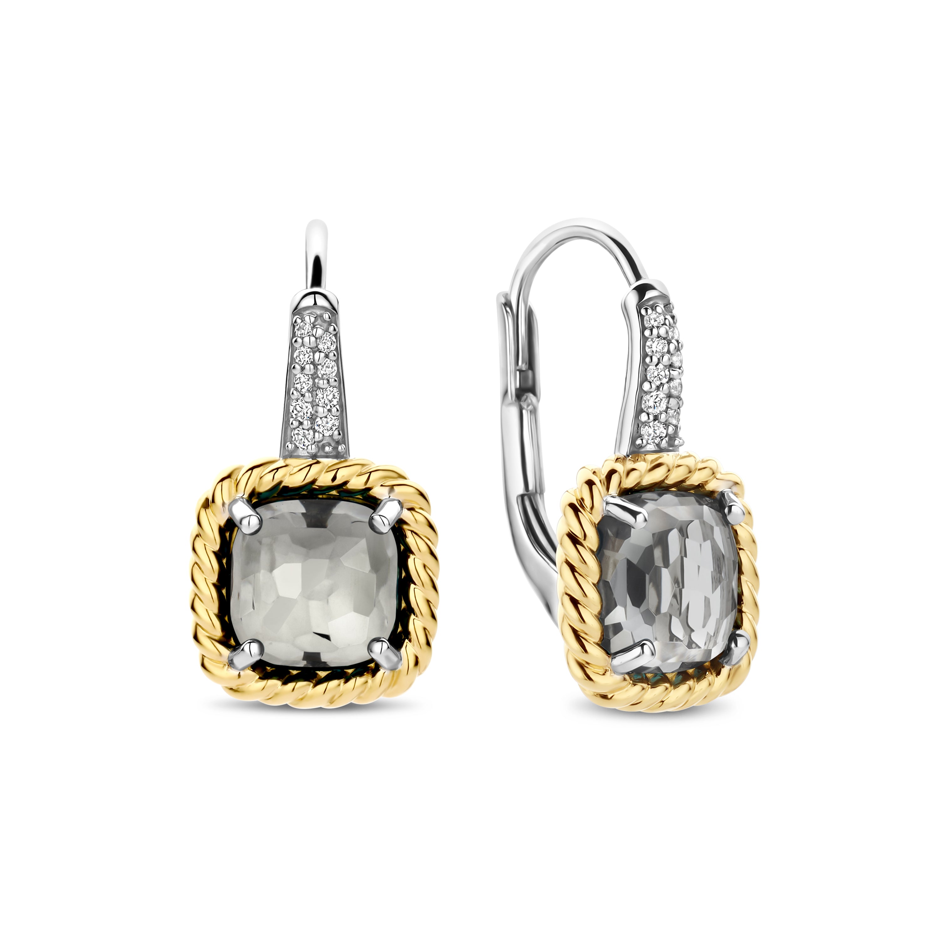 SS/GP CZ GRY QRTZ EARRING