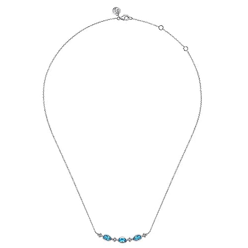 STERLING SILVER SWISS BLUE TOPAZ BUJUKAN BAR NECKLACE