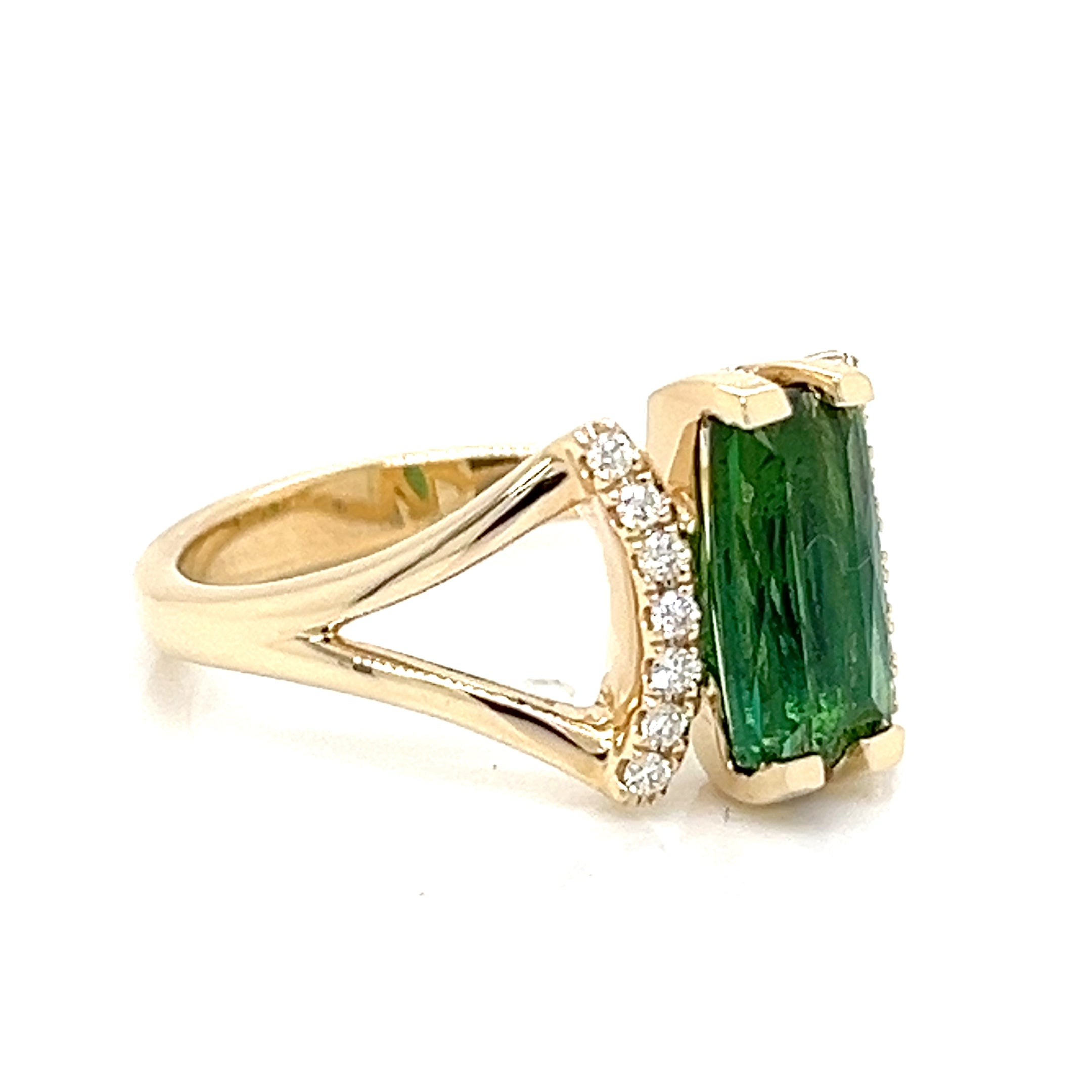 GREEN TOURMALINE AND DIAMOND RING