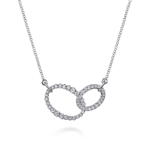 14K WHITE GOLD DIAMOND INTERLOCKING OVAL LINK DIAMOND NECKLACE