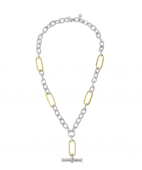 SILVER AND 18K GOLD ITALIAN CABLE T-BAR NECKLACE