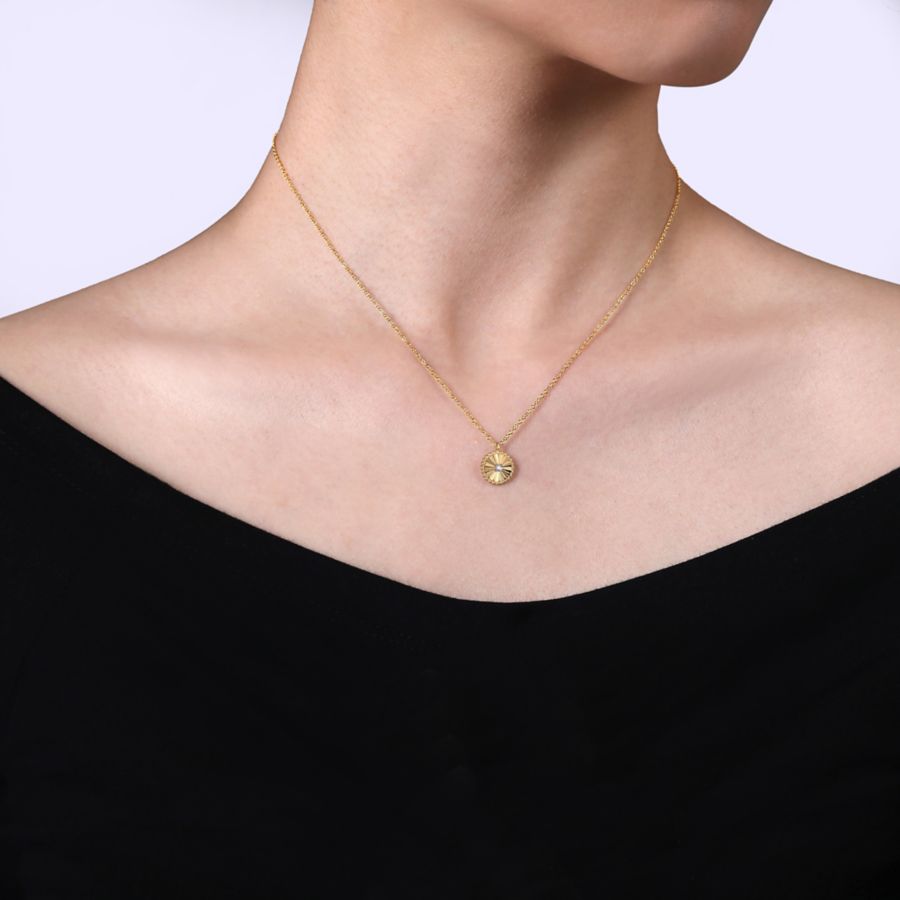 14K White-Yellow Gold Diamond Bujukan Pendant Necklace