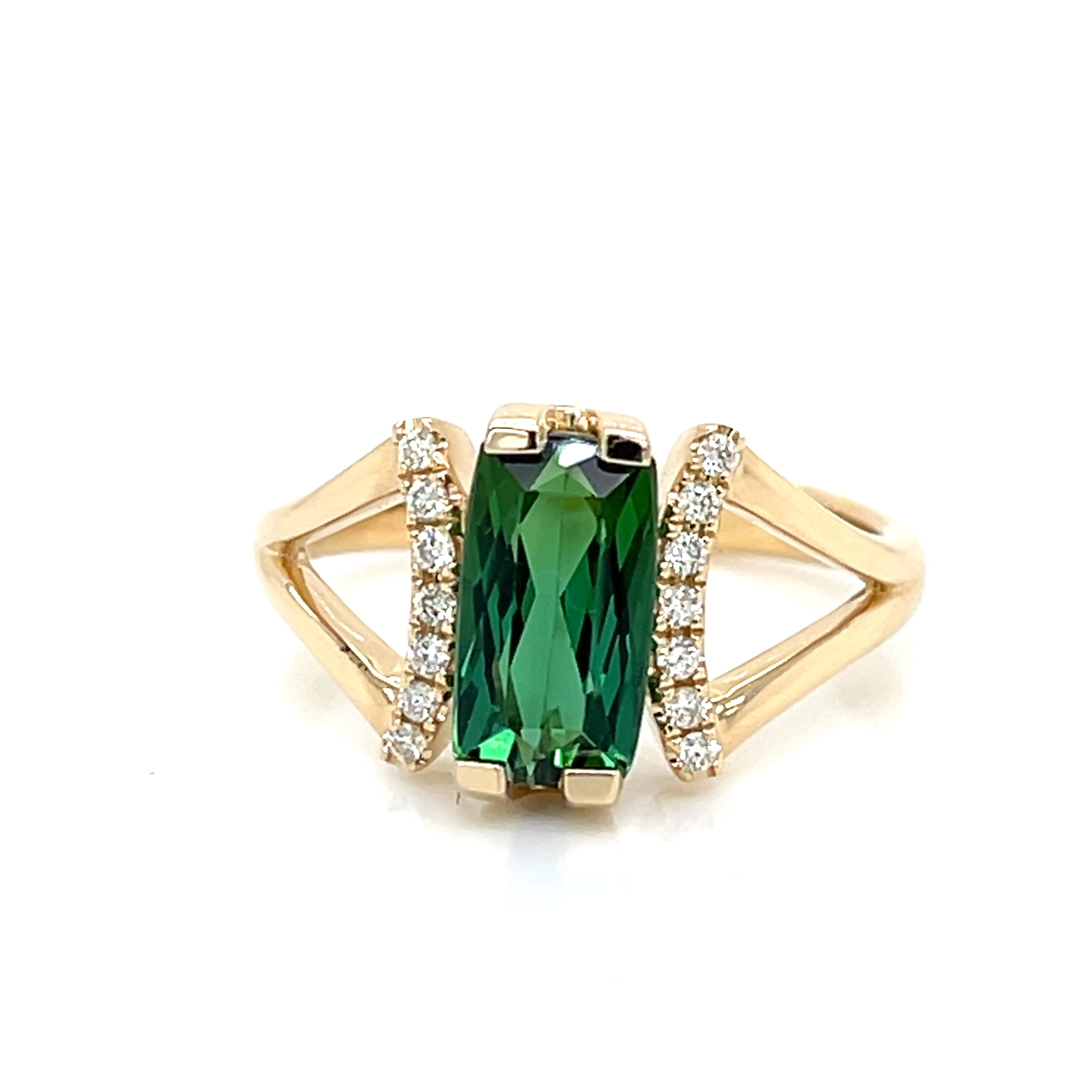GREEN TOURMALINE AND DIAMOND RING