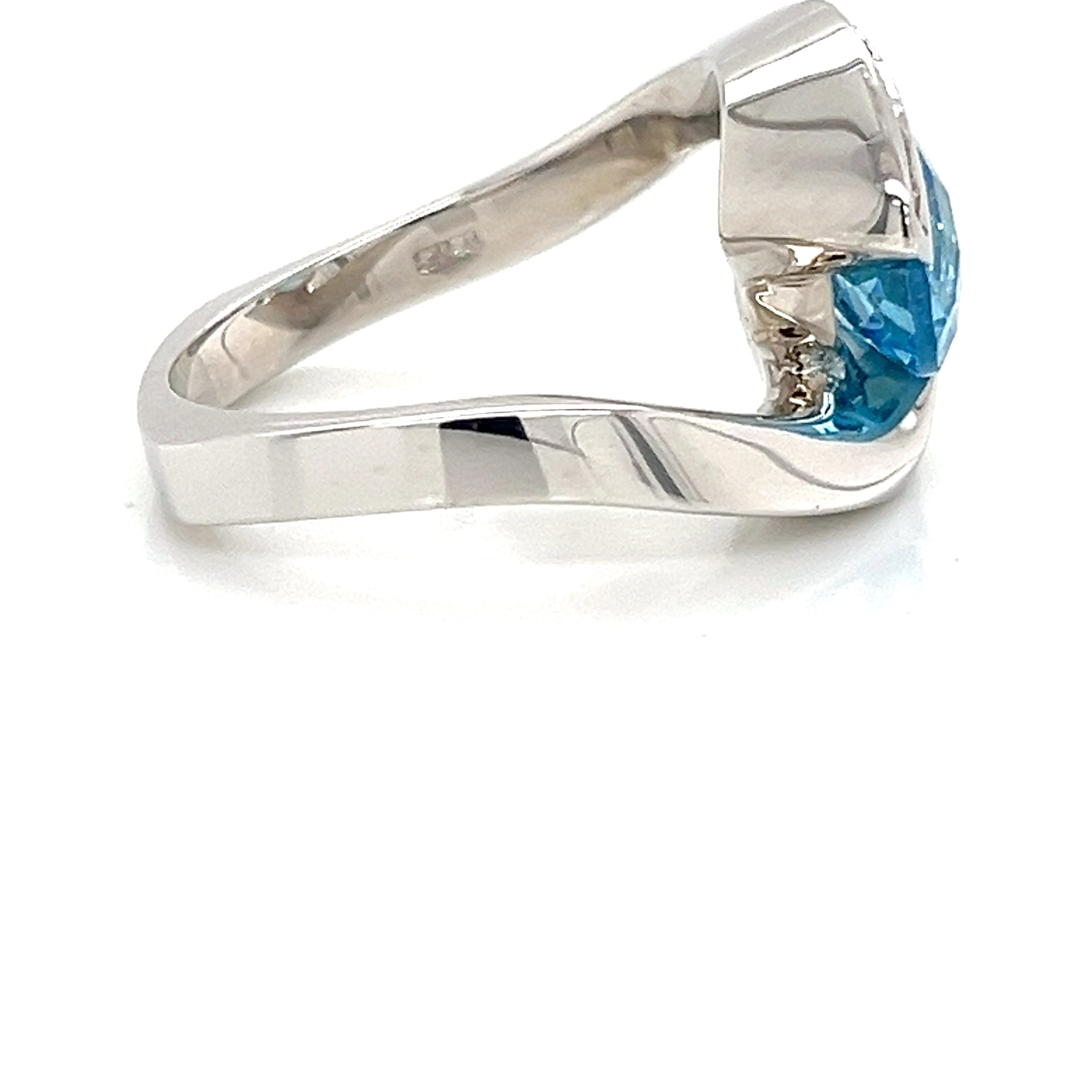 SS LAB GRWN DIA/ BLUE TPZ RING 8 LG RNDS