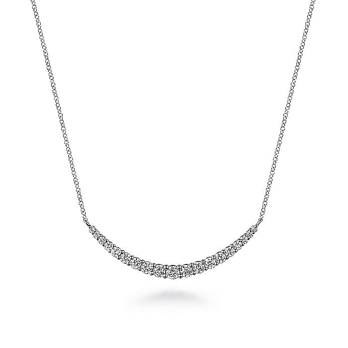 14K WHITE GOLD PRONG SET DIAMOND BAR NECKLACE