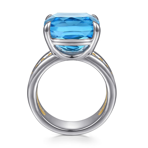 BLUE TOPAZ STERLING SILVER AND 14K YELLOW RING