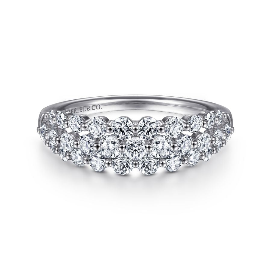 14K White Gold Multi Row Diamond Ring