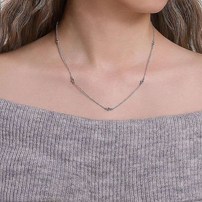 STERLING SILVER BEADED NECKLACE 18IN