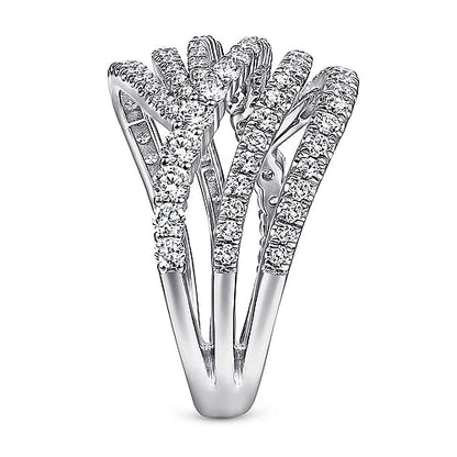 14K WHITE GOLD DIAMOND BYPASS MULTI ROW RING