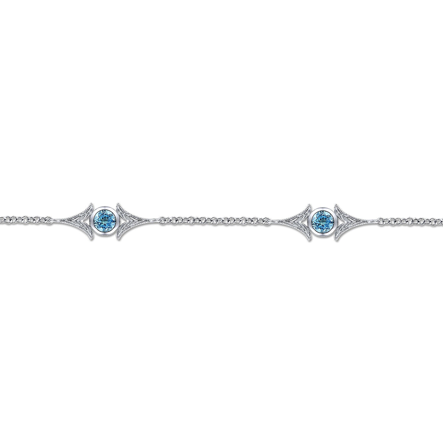 STERLING SILVER SWISS BLUE TOPAZ STATION BRACELET